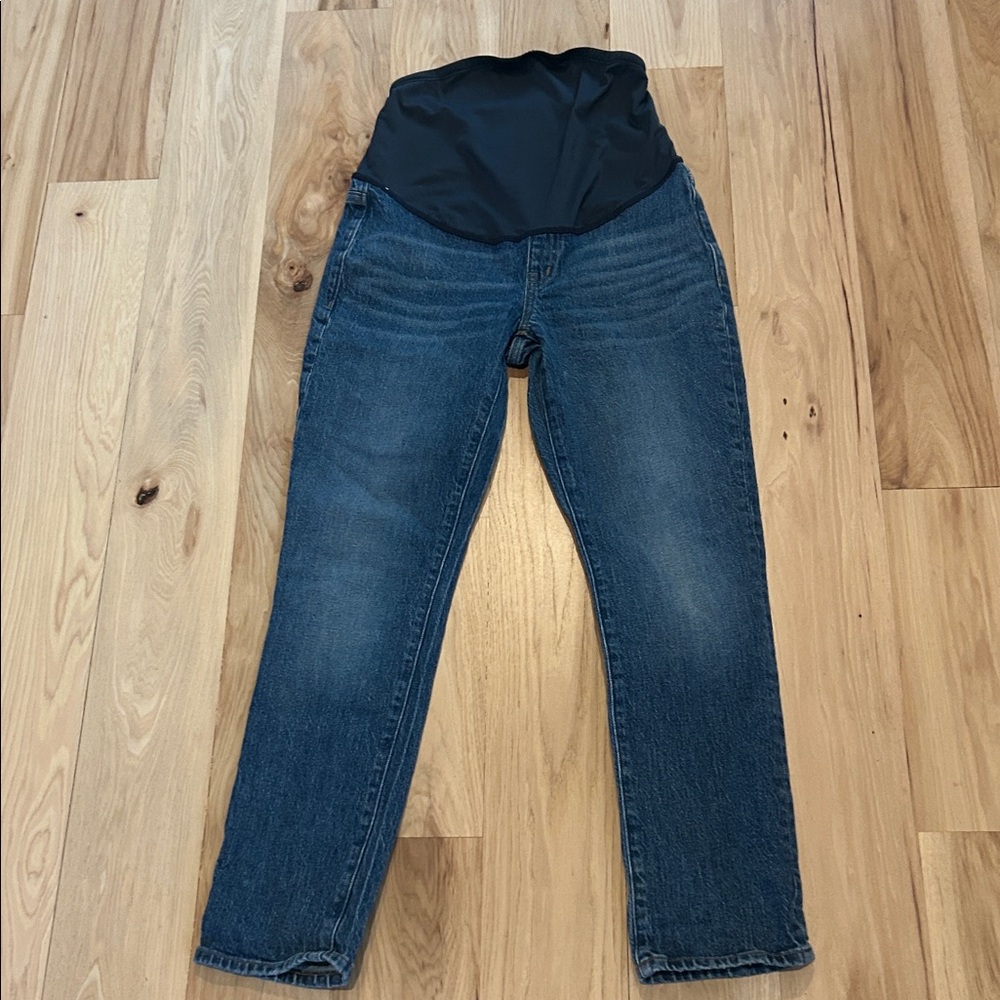 Madewell Maternity Straight Leg Jeans in Dark Blue with Black Panel